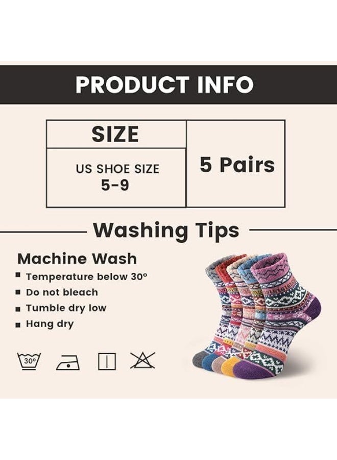 CLENEA Wool Socks,Wool Socks for Women,5 Pairs Crew Socks for Women,Wool Socks,Mens Boot Socks,Hiking Socks,Women Long Cozy Socks - Image 2